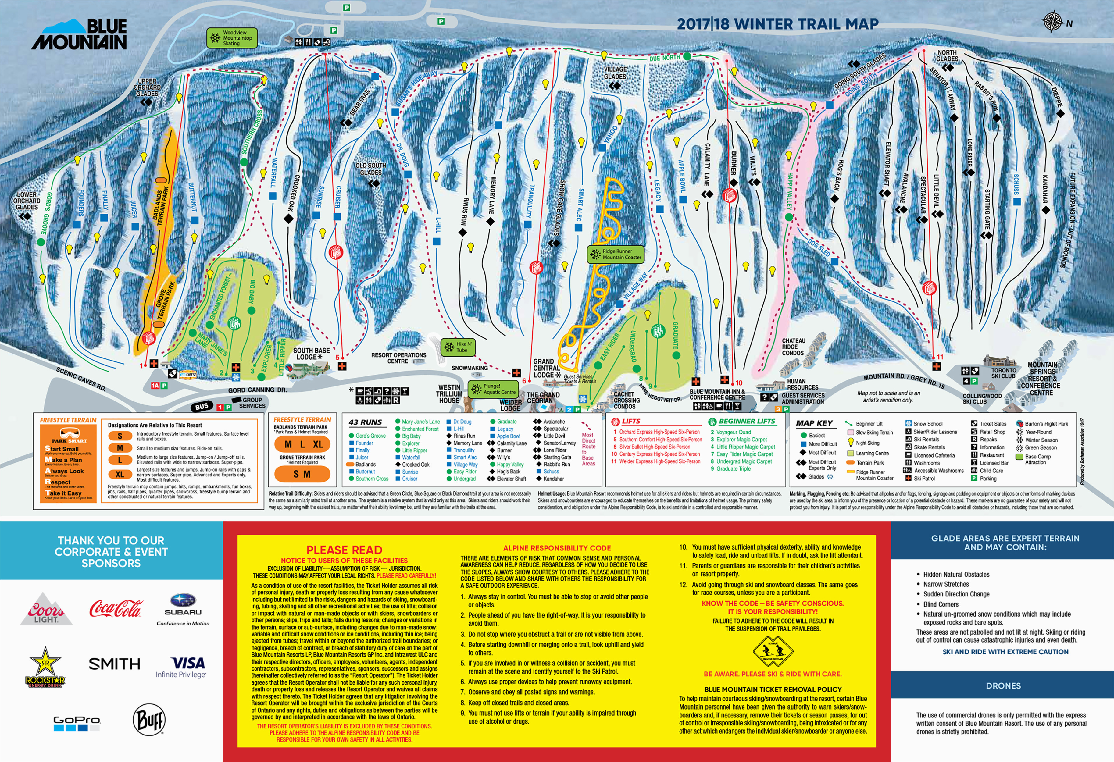 Map Of Ski Resorts In Canada Blue Mountain Trail Map Onthesnow