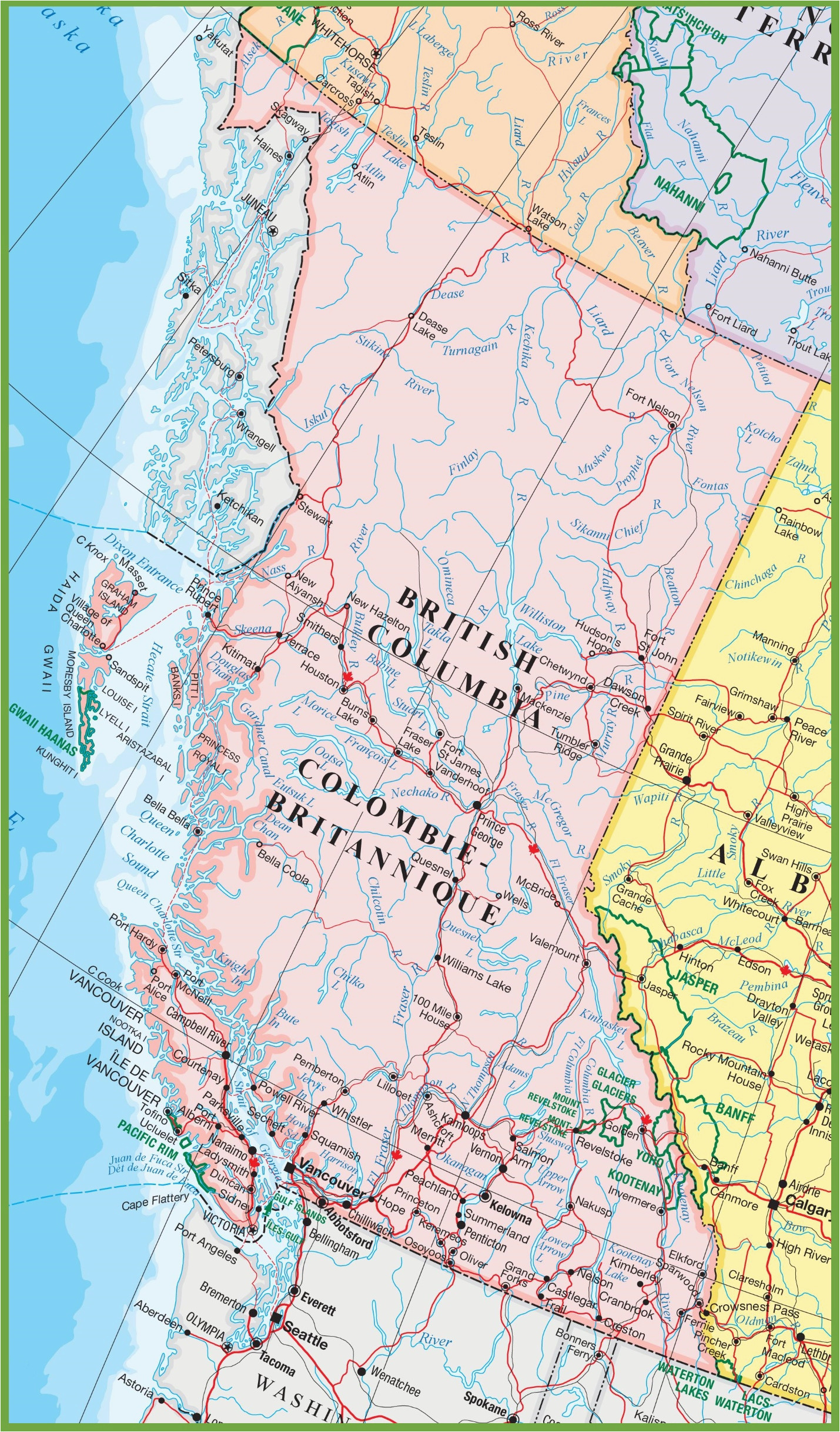 Map Of southern Bc Canada Large Detailed Map Of British Columbia with Cities and towns