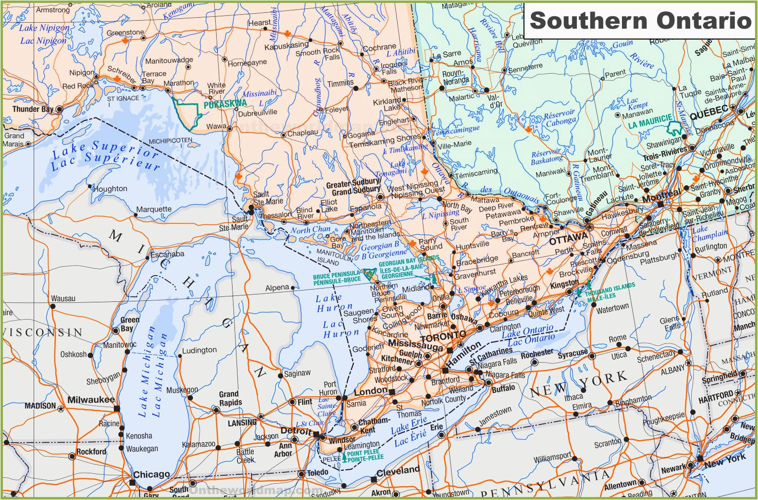 Map Of southern Ontario Canada Map Of southern Ontario