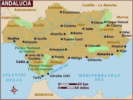 Map Of southern Spain and Portugal Map Of andalucia