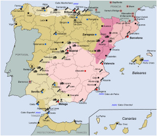 Map Of Spain Gibraltar Spanish Civil War Wikipedia
