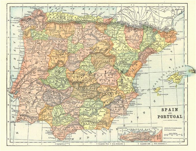 Map Of Spain Printable Map Of Spain and Portugal From 1904 Vintage Printable