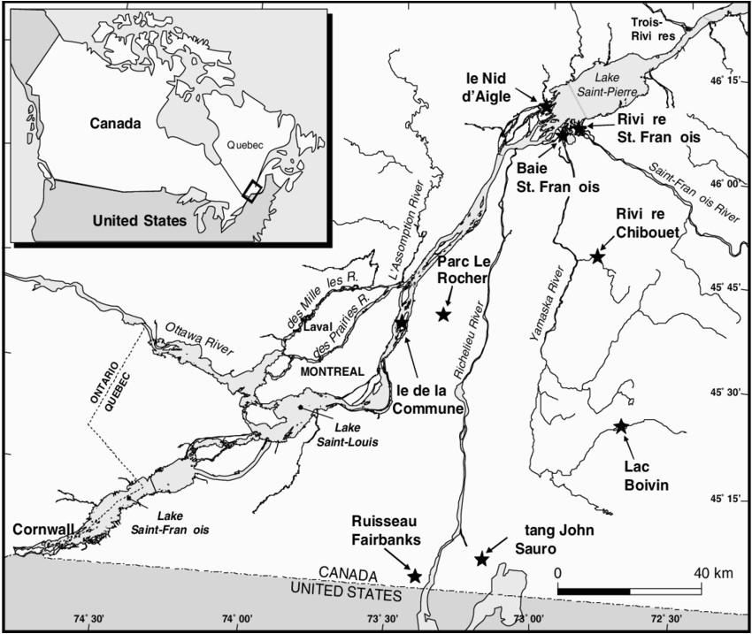 Map Of St Lawrence River Canada Map Of Localities In the St Lawrence River Basin In southern Quebec