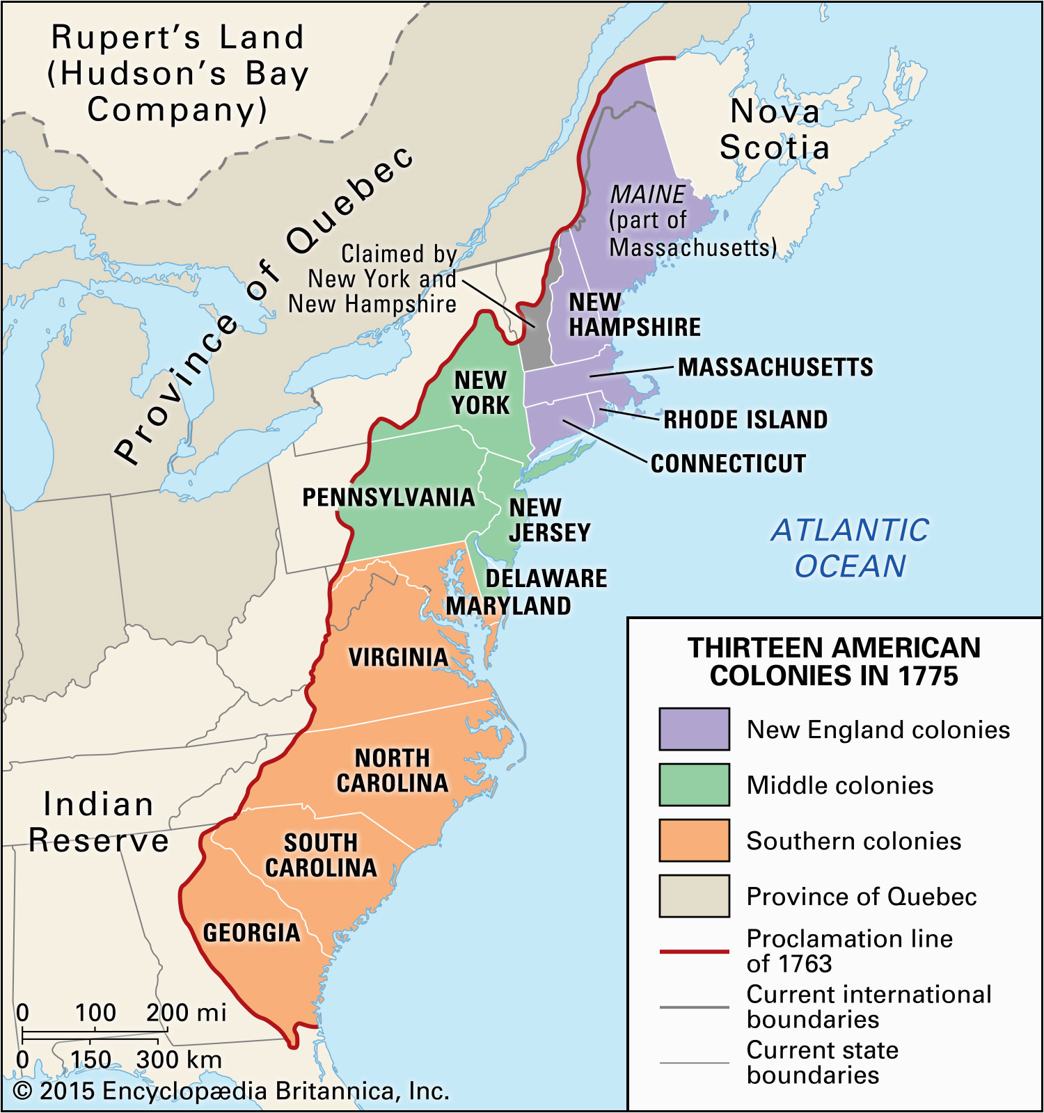 Map Of the New England Middle and southern Colonies Proclamation Of 1763 History Map Significance Facts