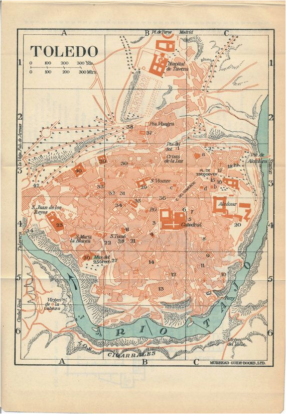 Map Of toledo Spain 1958 toledo Spain Vintage Map Antique City Maps Map toledo