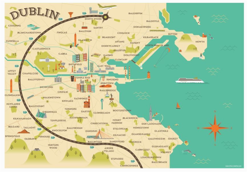 Map Of Tralee Ireland Illustrated Map Of Dublin Ireland Travel Art Europe by Alan byrne