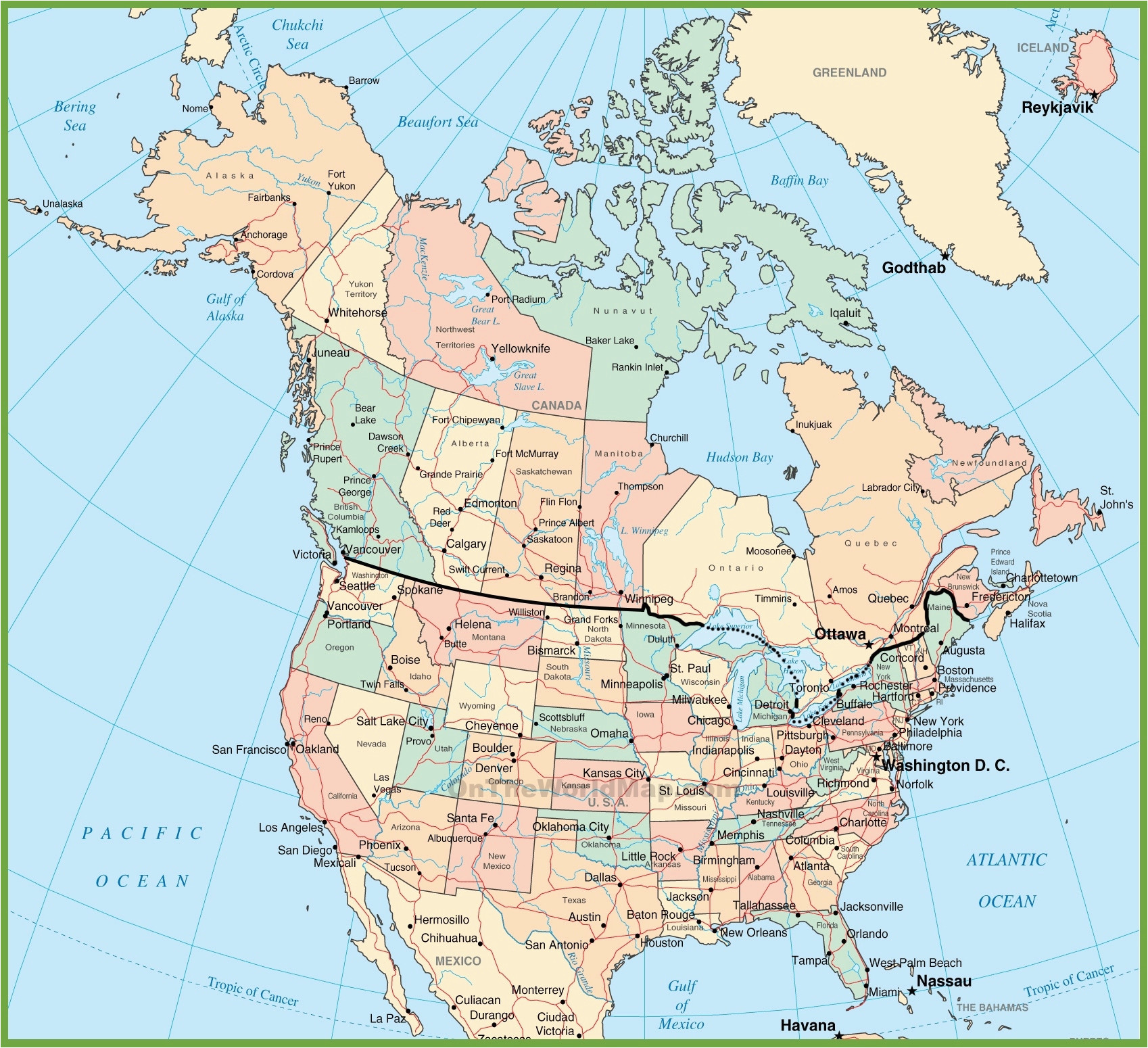 Map Of Usa and Canada with States and Provinces Usa and Canada Map