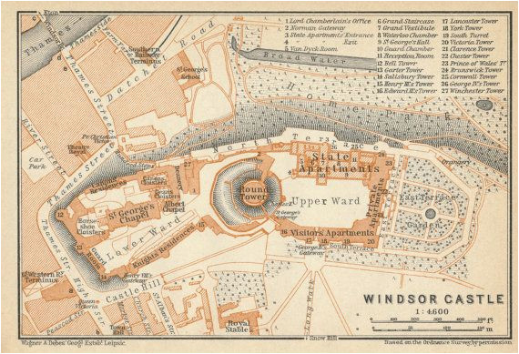 Map Of Windsor England 1930 Antique Map Of Windsor Castle England United Kingdom