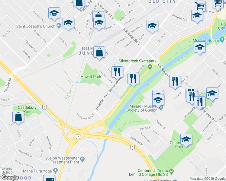 Maps Guelph Ontario Canada 360 Waterloo Avenue Guelph On Walk Score