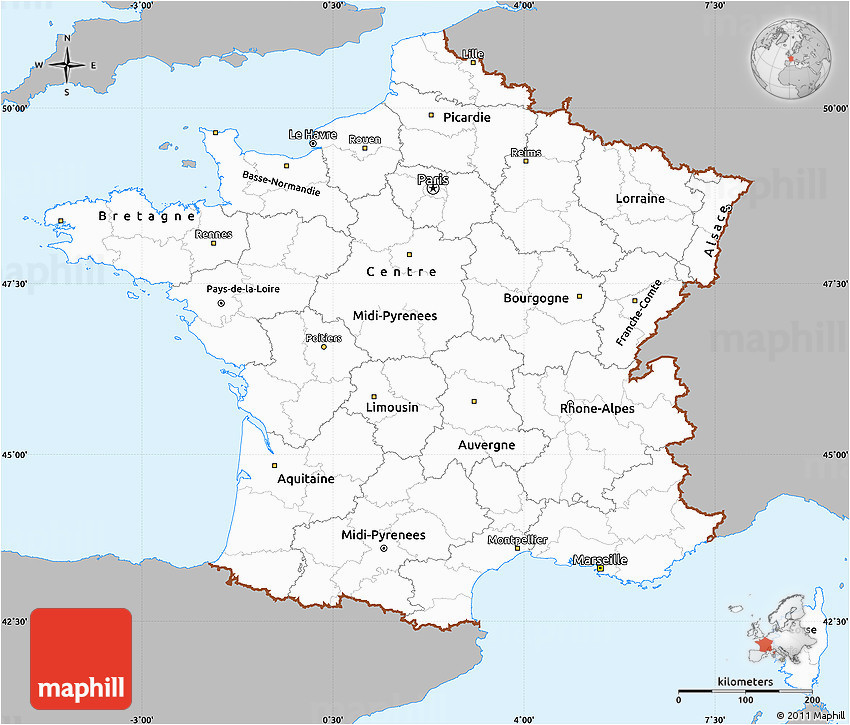 Marseilles Map France Gray Simple Map Of France Single Color Outside