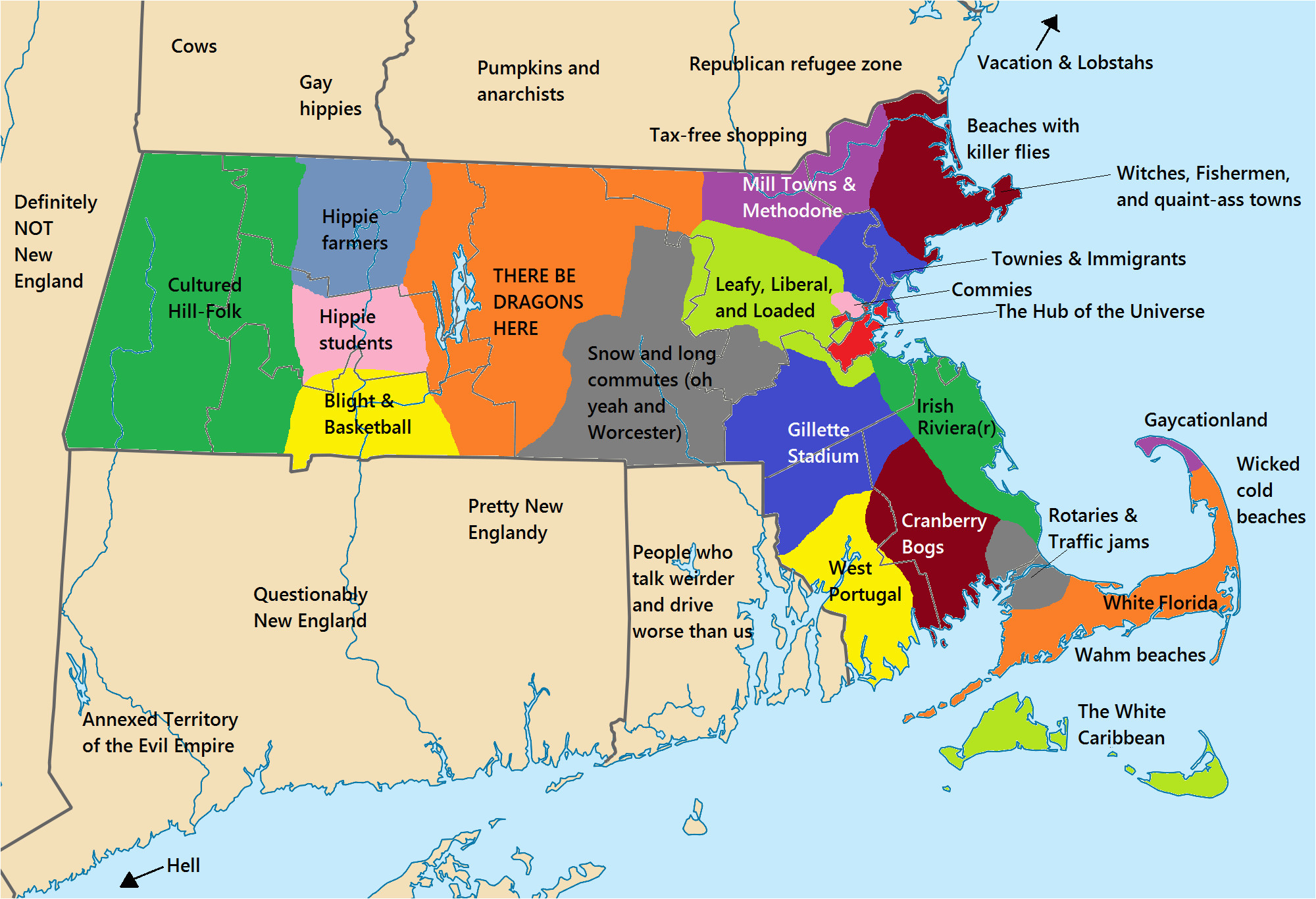 New England College Map 14 Problems that Massholes Have to Face once they Move Funny