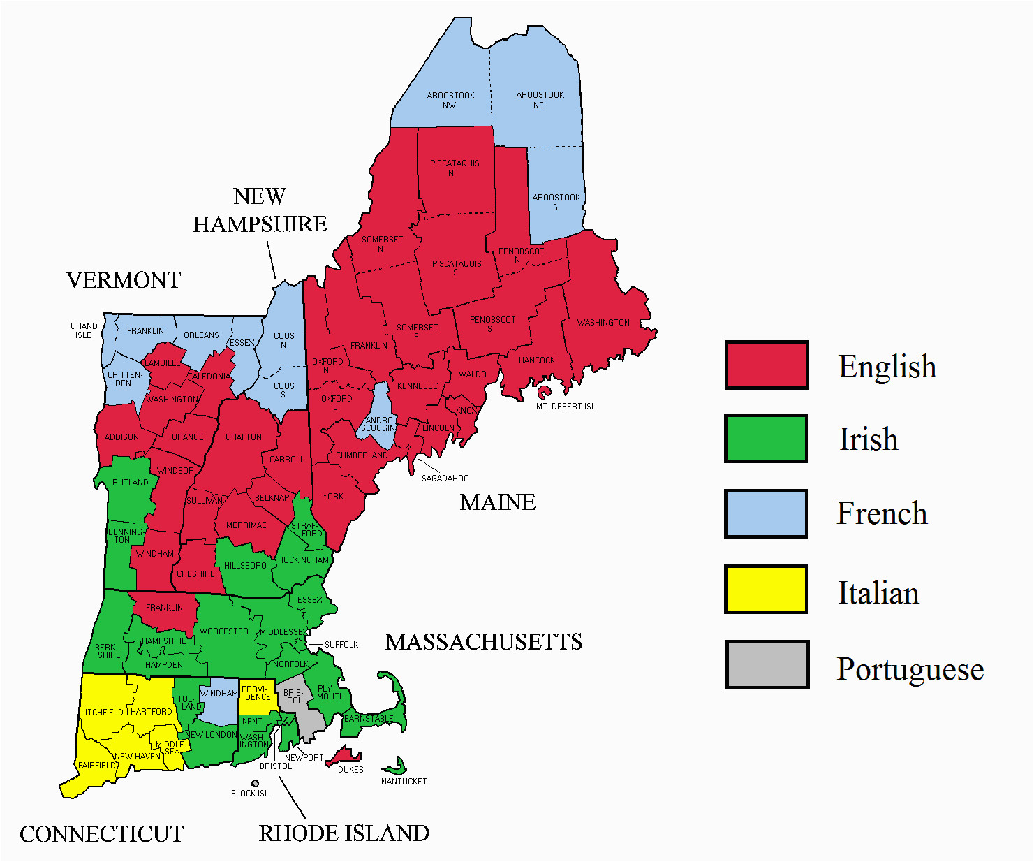 New England County Map New England Ancestry by County 2000 United States