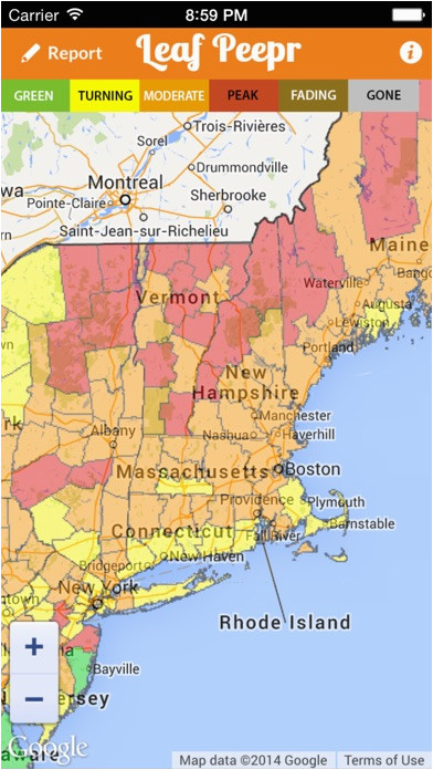 New England Foliage Map 2014 Foliage Leaf Peepr Find and Report Fall Colors In New