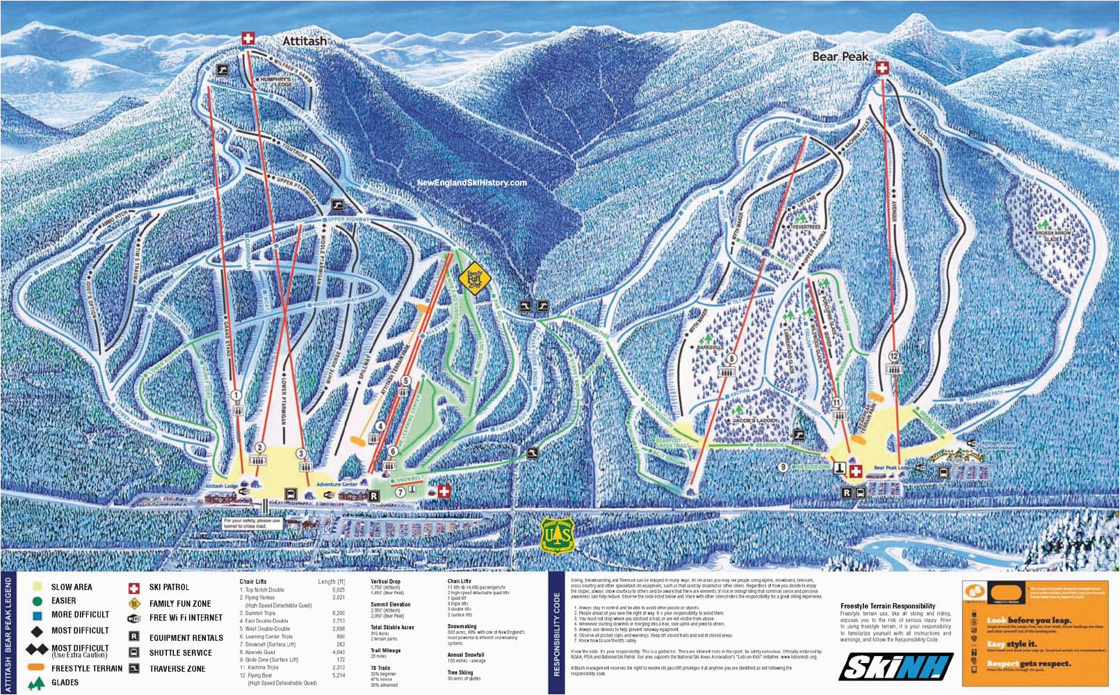 New England Ski area Map 2009 10 attitash Trail Map New England Ski Map Database