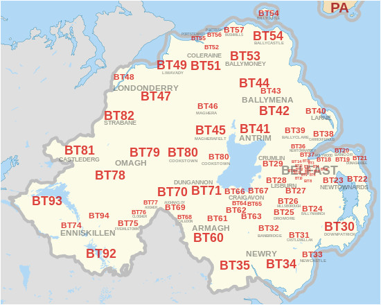 Northern Ireland Postcodes Map Bt Postcode area Wikipedia