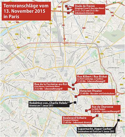 Paris On A Map Of France Terroranschlage Am 13 November 2015 In Paris Wikipedia