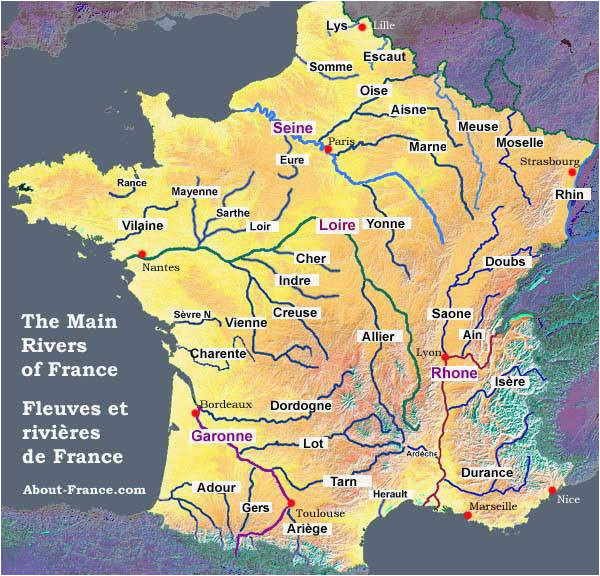 Physical Map Of France Rivers Map Of the Rivers In France About France Com