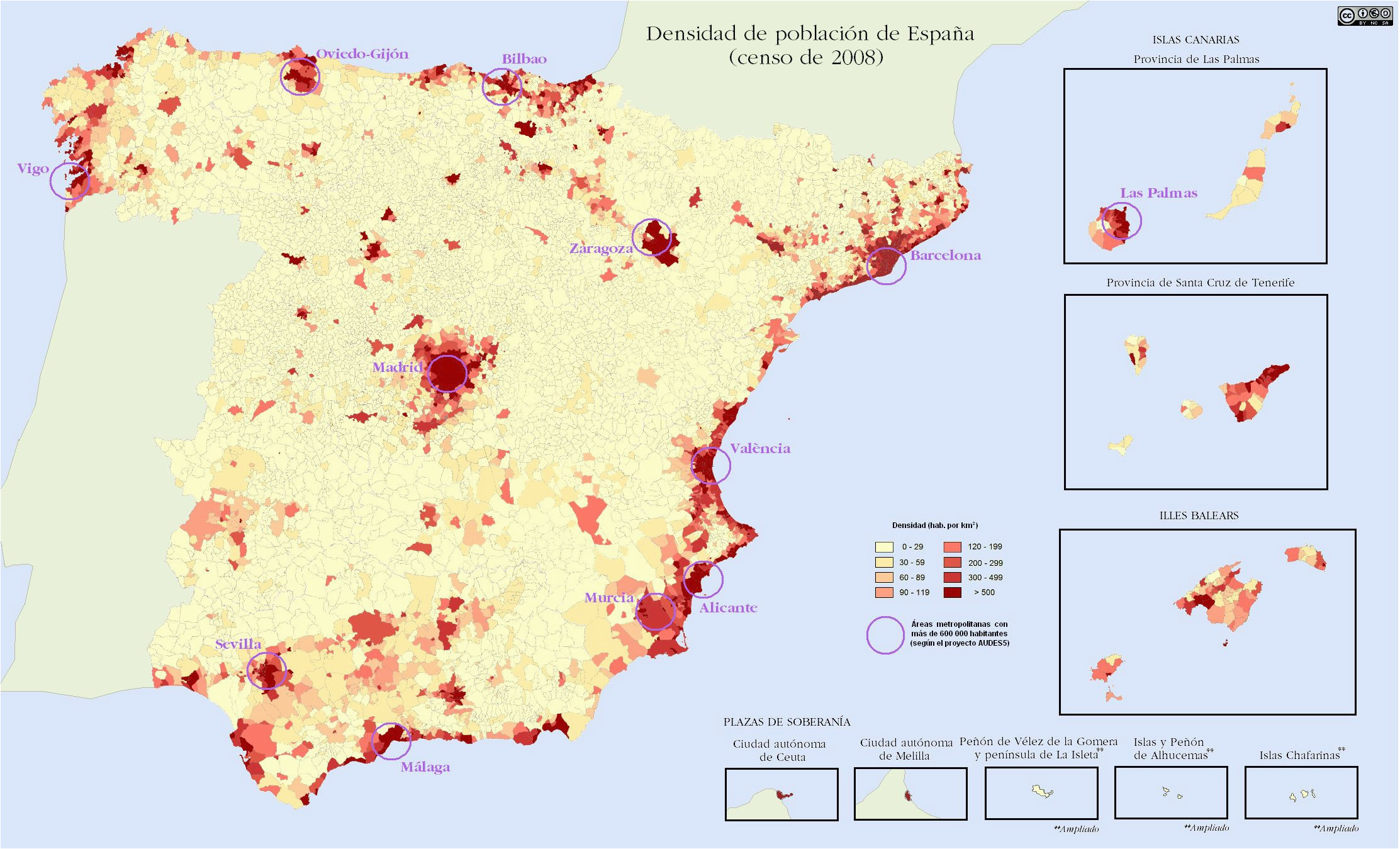 Population Map Of Spain Quantitative Population Density Map Of Spain Lighter Colors