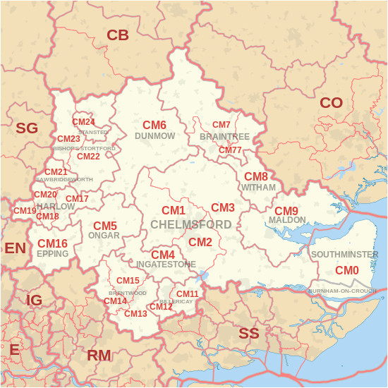 Postcode Map Of England Postcode areas Covering the East Of England Revolvy