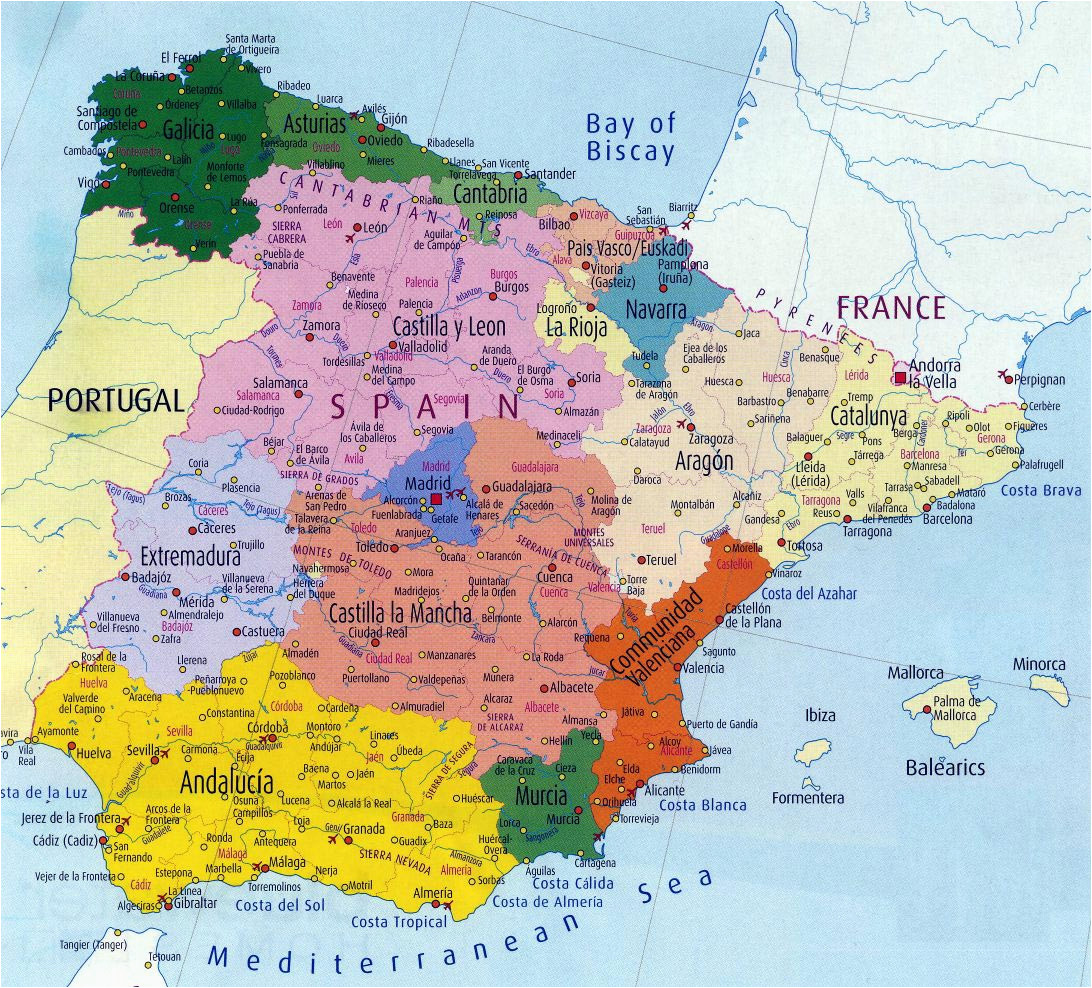 Printable Map Of Spain with Cities Spain Maps Printable Maps Of Spain for Download