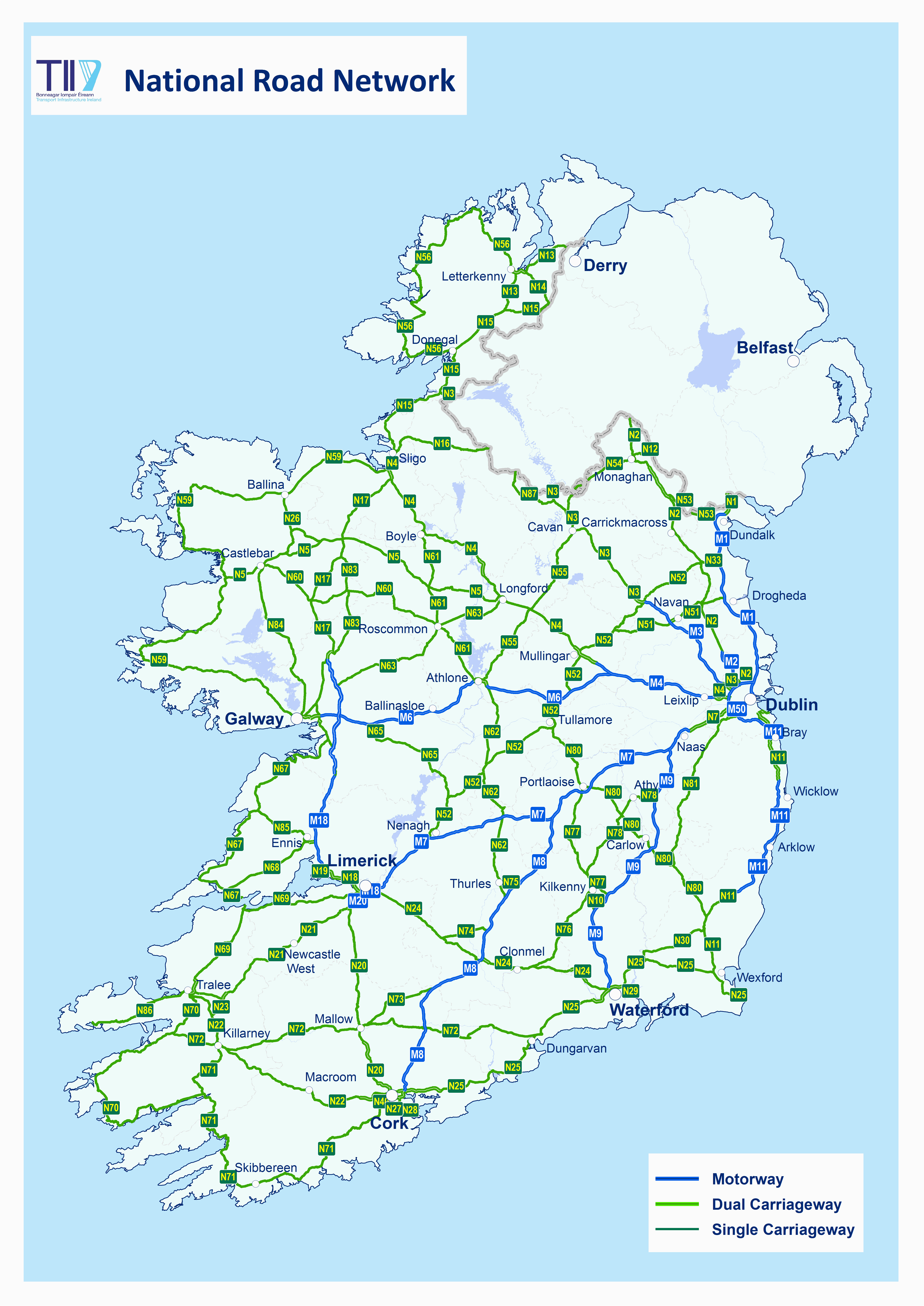 Printable Road Map Of Ireland Map Of Ireland Road Network Download them and Print