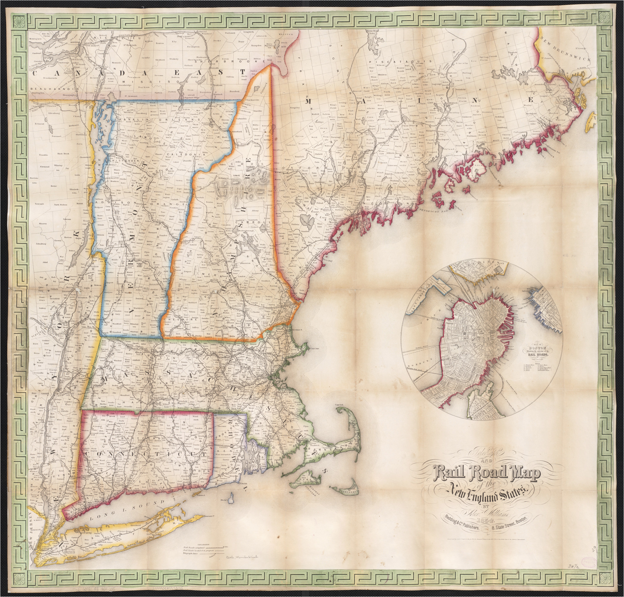 Redding England Map File Telegraph and Rail Road Map Of the New England States