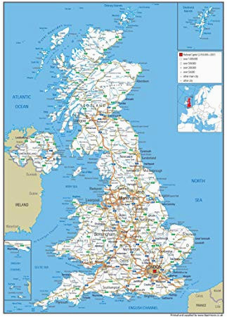 Road Map England Motorways United Kingdom Uk Road Wall Map Clearly Shows Motorways Major Roads Cities and towns Paper Laminated 119 X 84 Centimetres A0