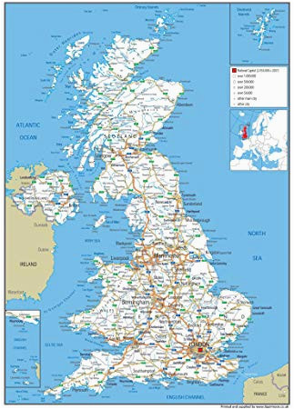 Road Map Of England with towns United Kingdom Uk Road Wall Map Clearly Shows Motorways Major Roads Cities and towns Paper Laminated 119 X 84 Centimetres A0