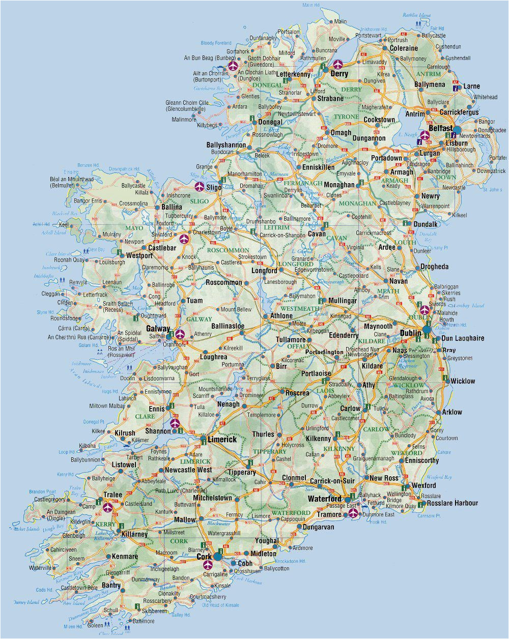 Road Map Of Ireland Counties Road Map Of Ireland Ireland Road Map Ireland In 2019 Ireland