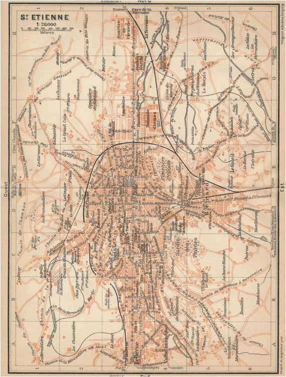 Saint Etienne Map France 1914 St Etienne France Antique Map In 2019 Products France Map