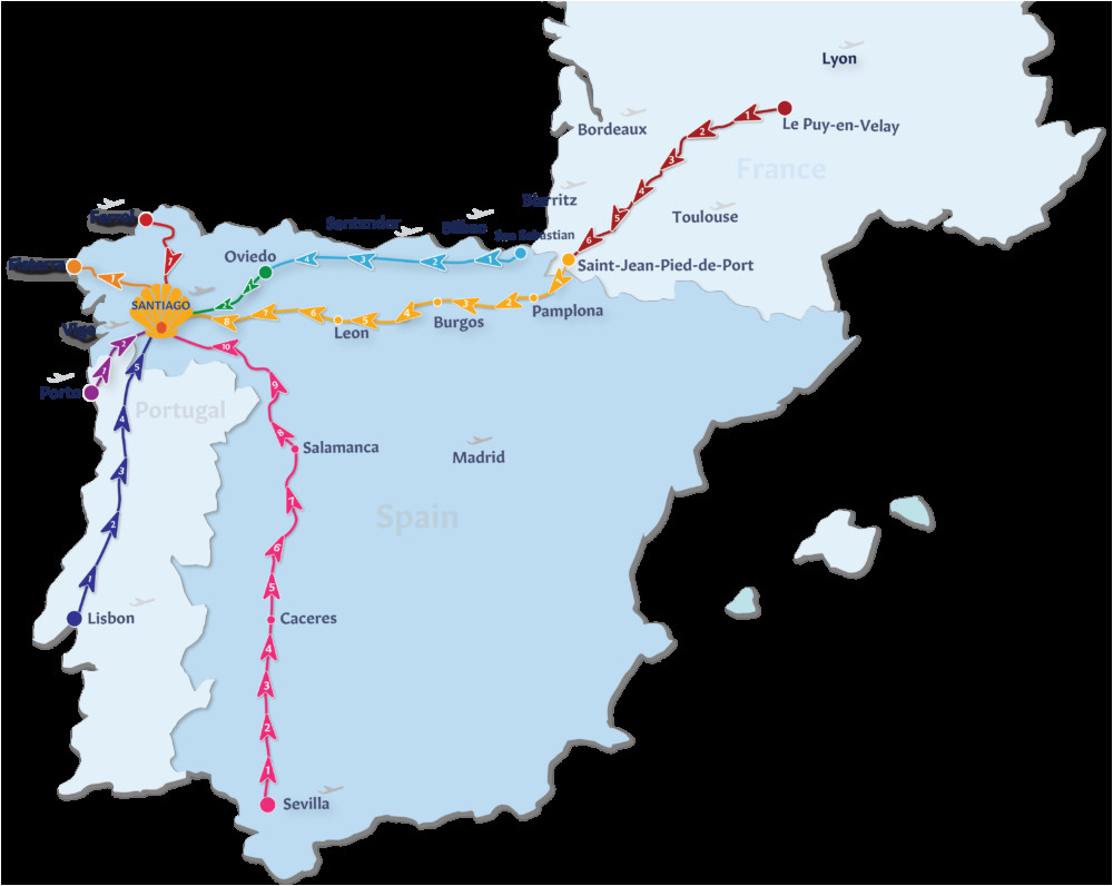 Spain Pilgrim Walk Map Camino De Santiago Routes Follow the Camino