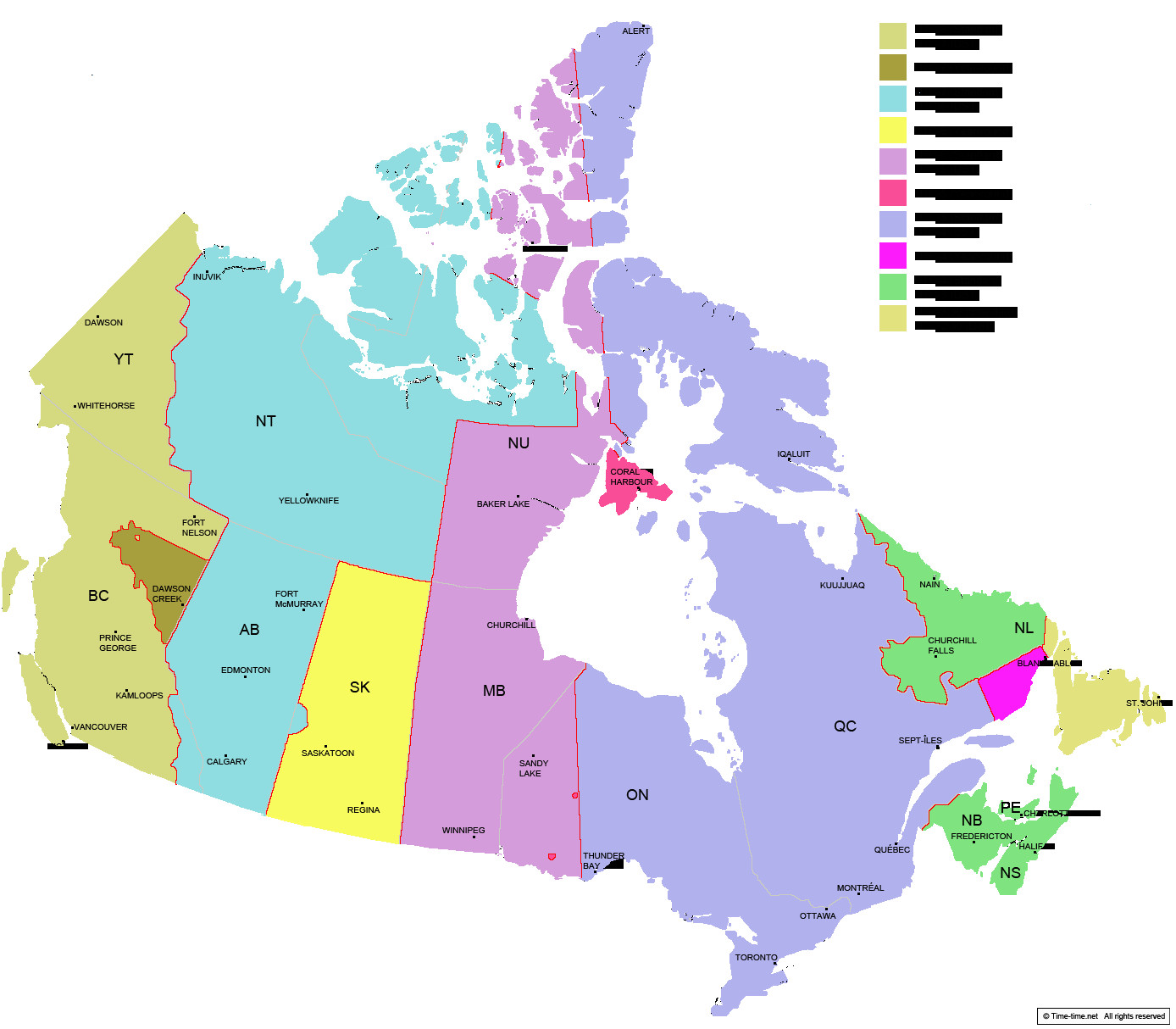 Time Zone Map north America and Canada Canada Time Zone Map with Provinces with Cities with Clock
