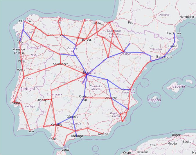 Train Travel In Spain Map Rail Map Of Spain and Portugal