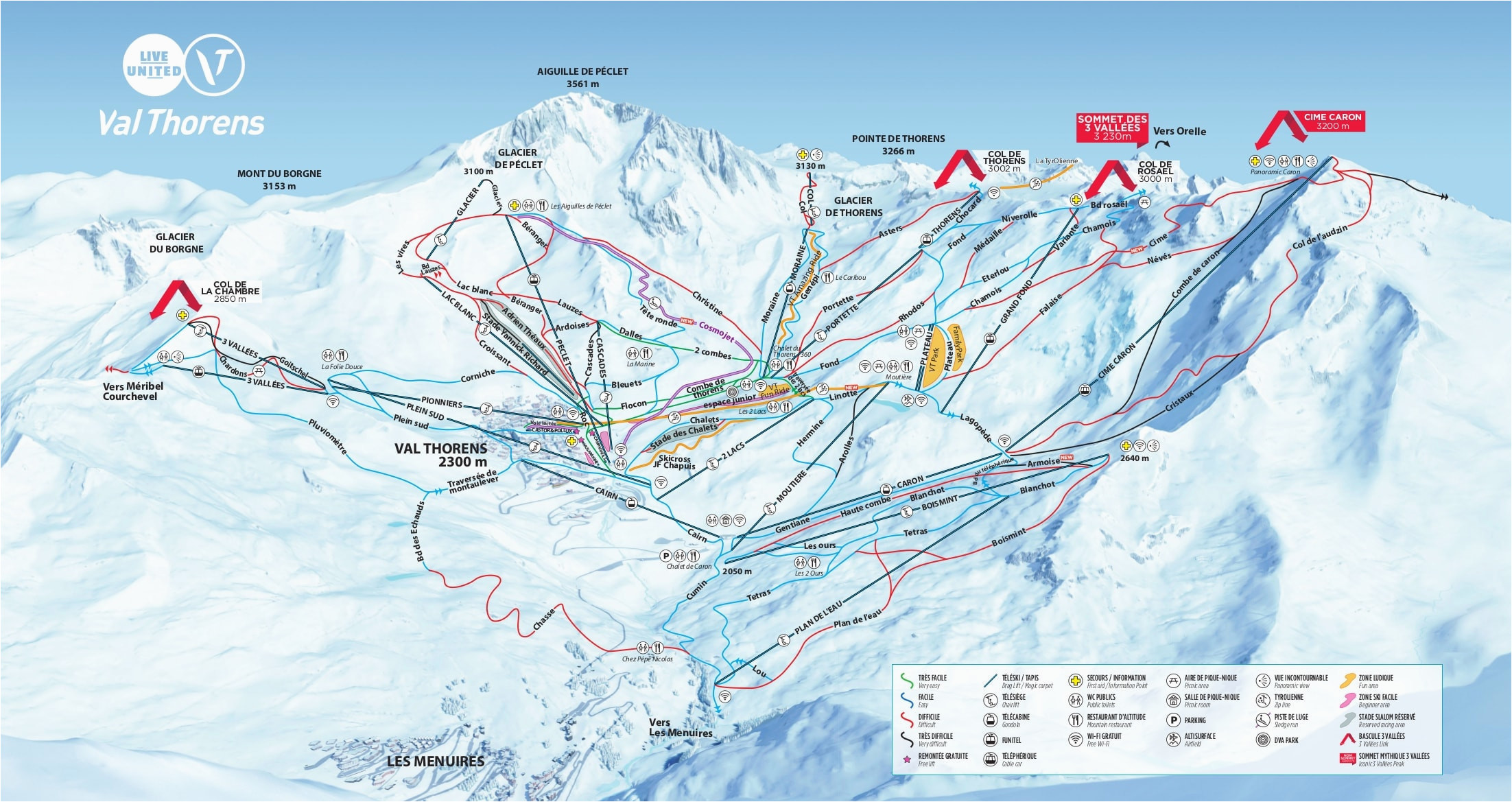 Val Thorens Map France Val Thorens Piste Map 2019 Ski Europe Winter Ski