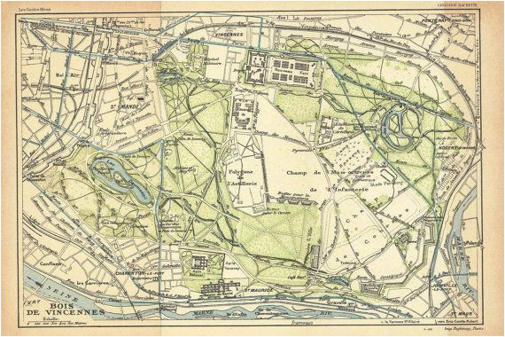 Vincennes France Map Bois De Vincennes Paris Vintage City Plan 1924 City Maps