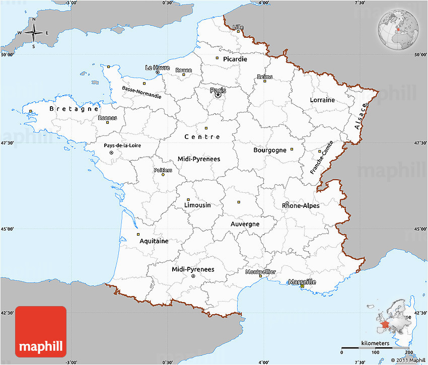 Where is Bordeaux In France On A Map Gray Simple Map Of France Single Color Outside