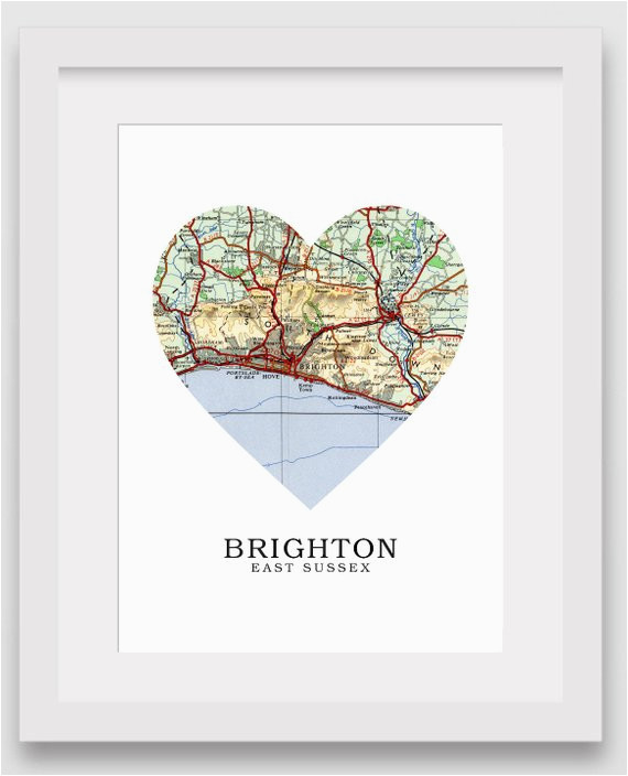 Where is Brighton England On the Map Brighton Map Heart Print Brighton Map Art Sussex Map