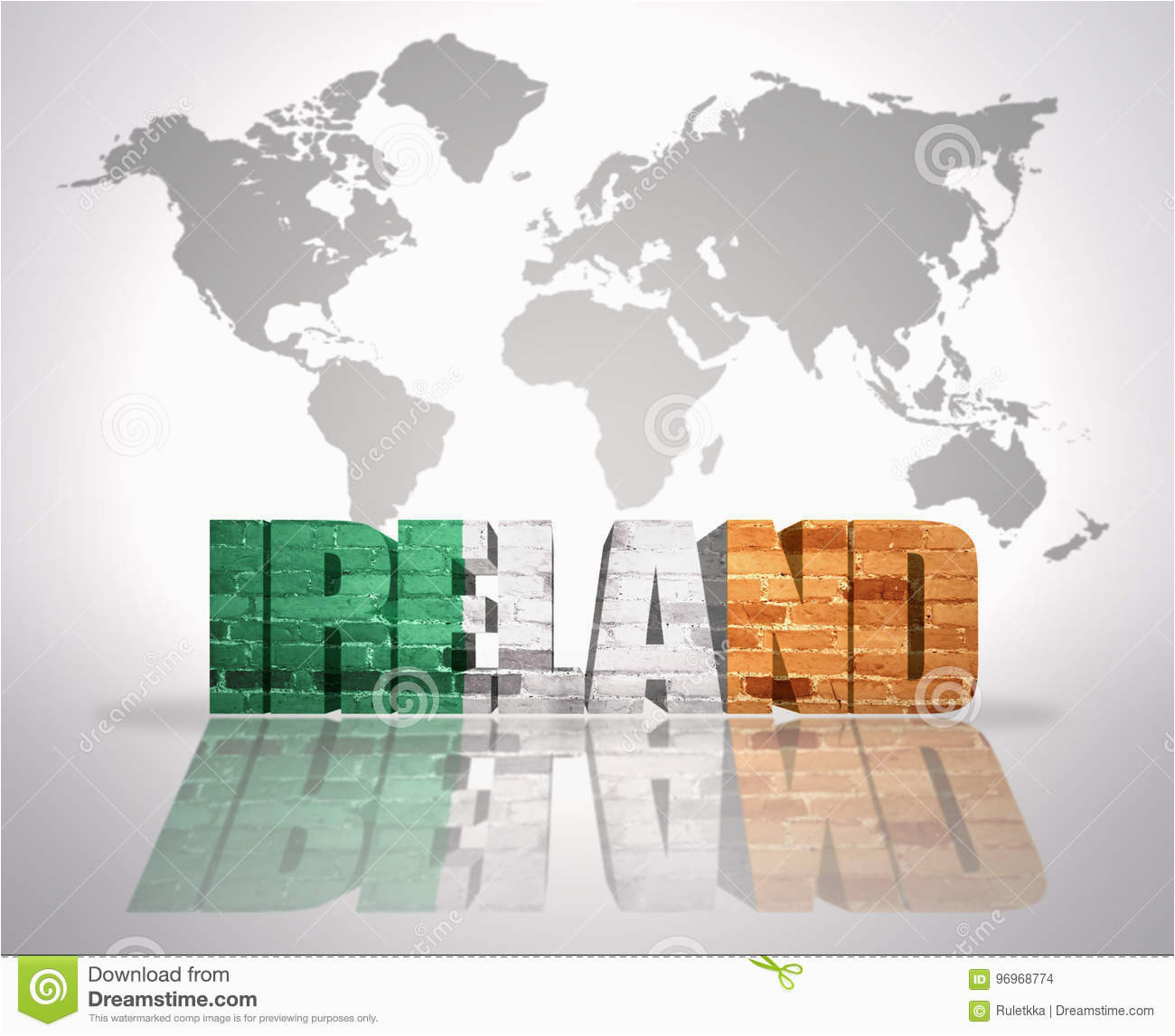 World Map Showing Ireland Word Ireland On A World Map Background Stock Illustration