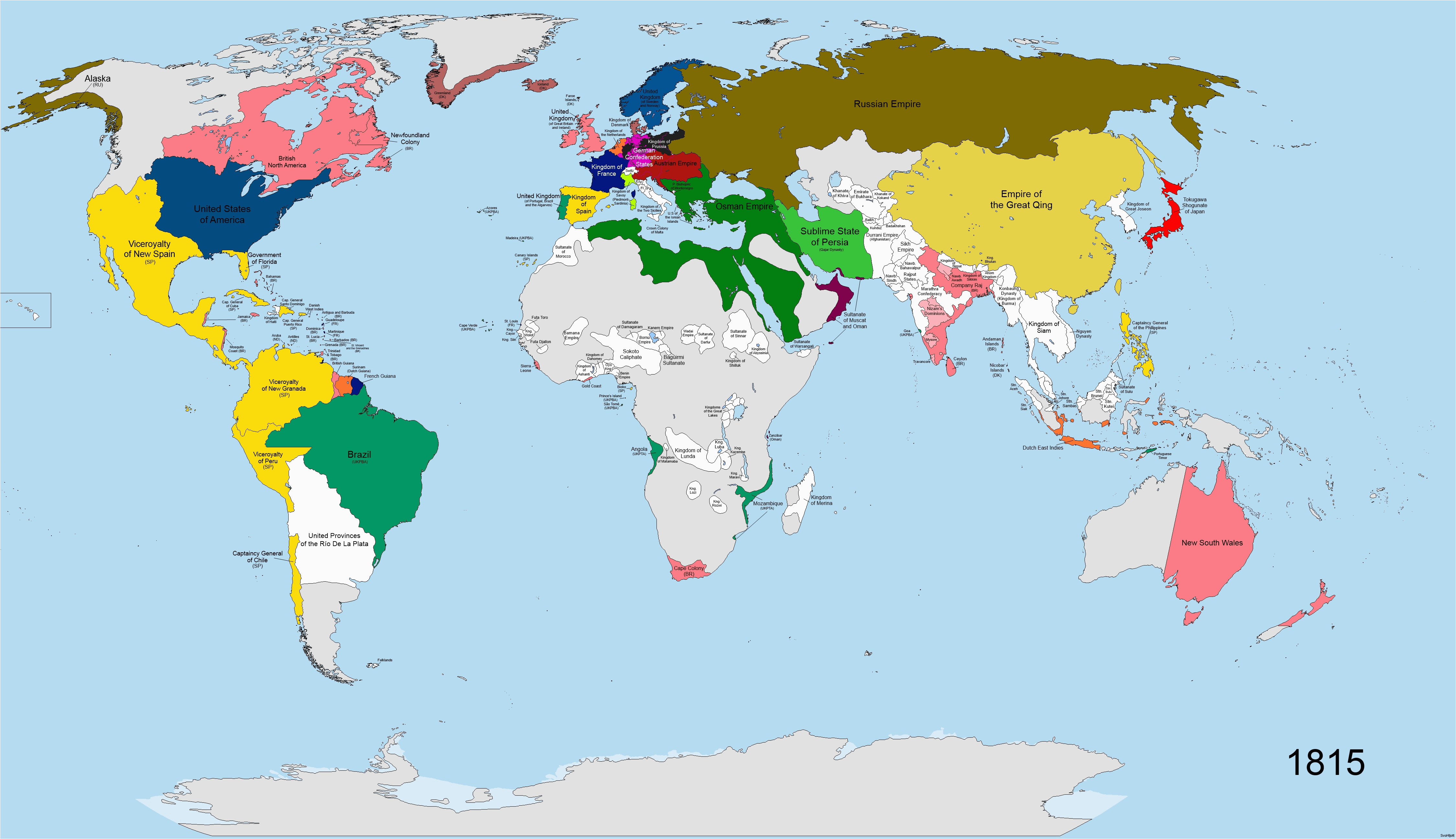 Мир в 1800. Мир 1815 года карта.