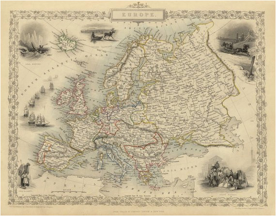 Ancient Maps Of Europe Vintage Map Europe 1851 Products Antique Maps Map