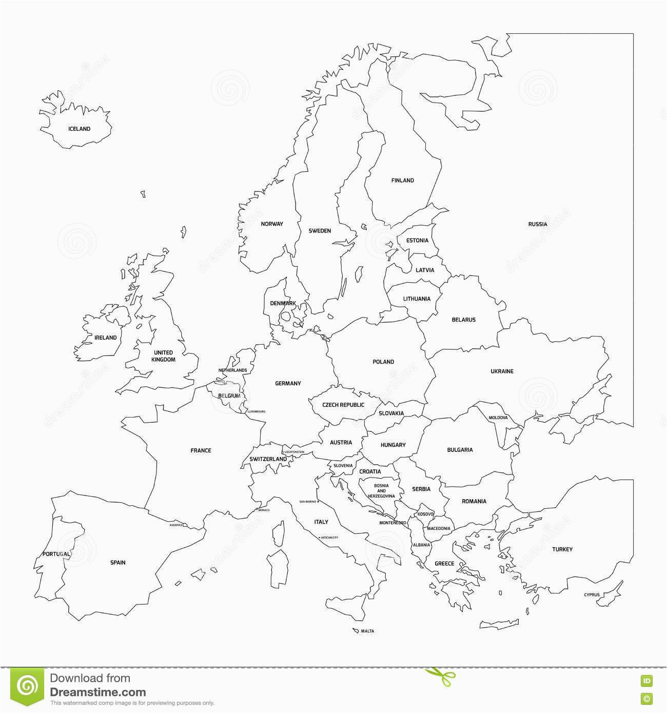 Black and White Political Map Of Europe Outline Map Of Europe Stock Vector Illustration Of