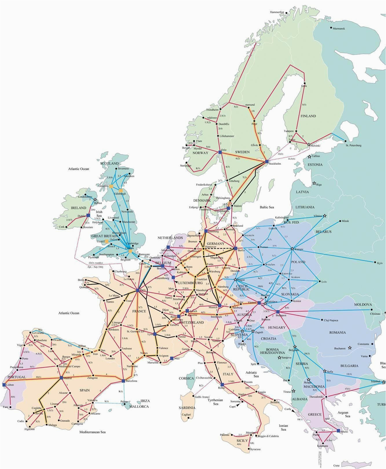 Eurail Map Of Europe Train Map for Europe Rail Traveled In 1989 with My ...