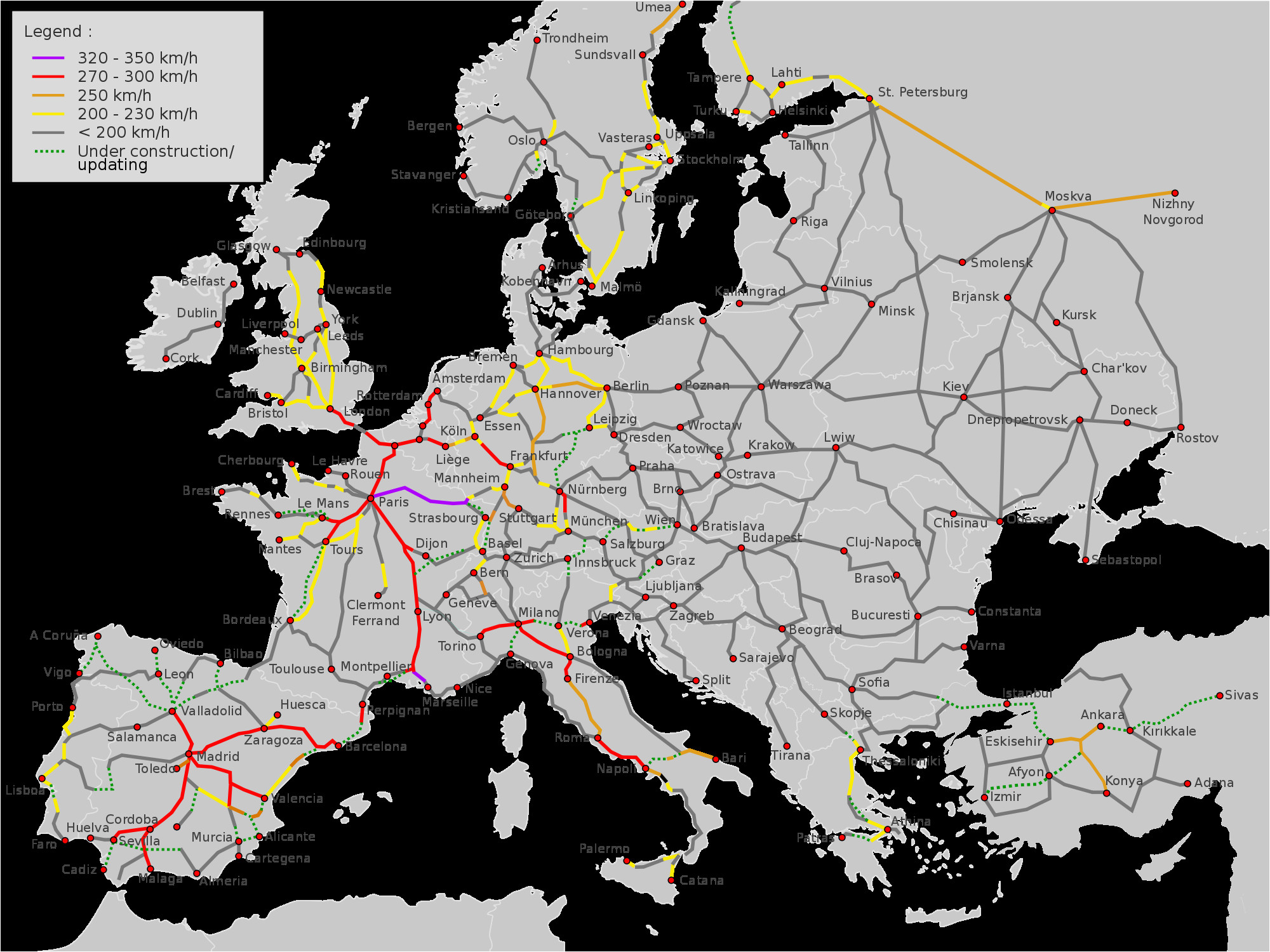 Europe Bullet Train Map Eu Hsr Network Plan Infrastructure Of China Map