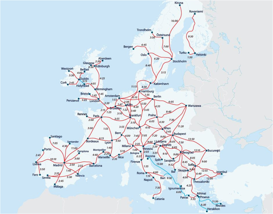 Europe by Train Map European Railway Map Europe Interrail Map Train Map