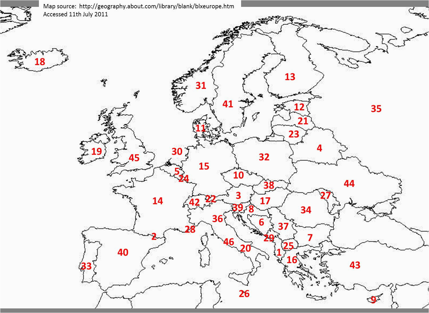 Europe Fill In Map Europe Map Blank Quiz Map Of Us Western States