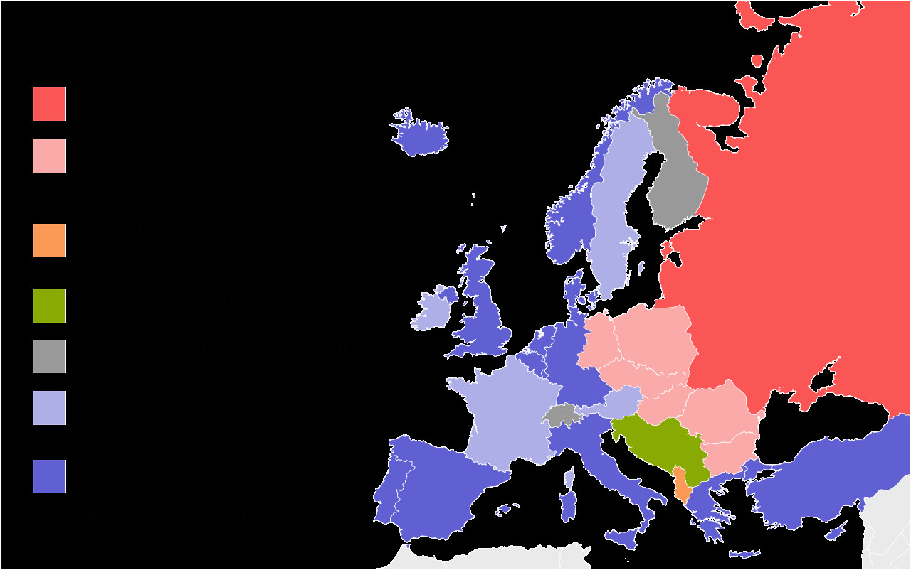 Europe In the Cold War Map Political Situation In Europe During the Cold War Mapmania