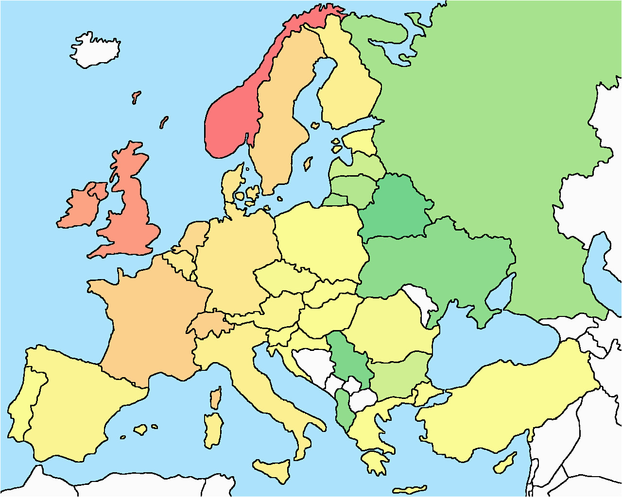 Printable Map Of Europe Without Country Names