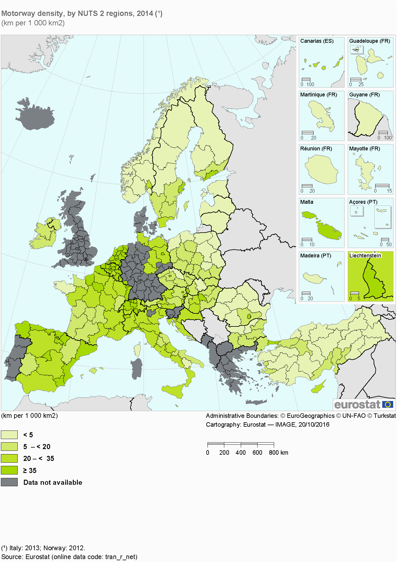 Europe Motorway Map Inland Transport Infrastructure at Regional Level