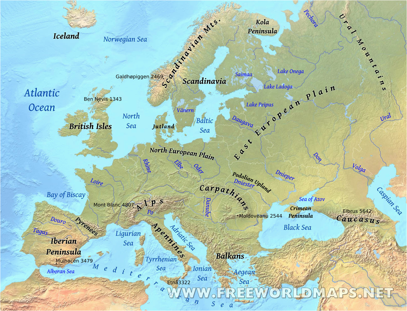 Europe Physical Map Labeled Europe Physical Features Map Casami
