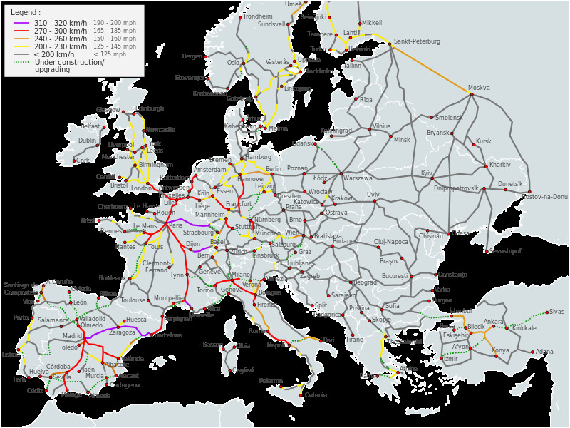 Lille Europe Map Datei High Speed Railroad Map Of Europe 2015 19 01 15 Svg